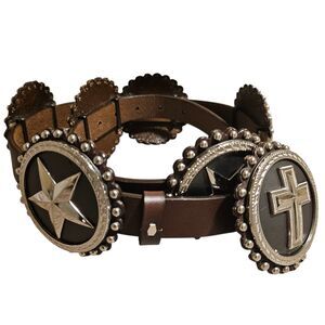 Ranger Belt Co Western Leather Belt 34 Concho Cross Star Design New